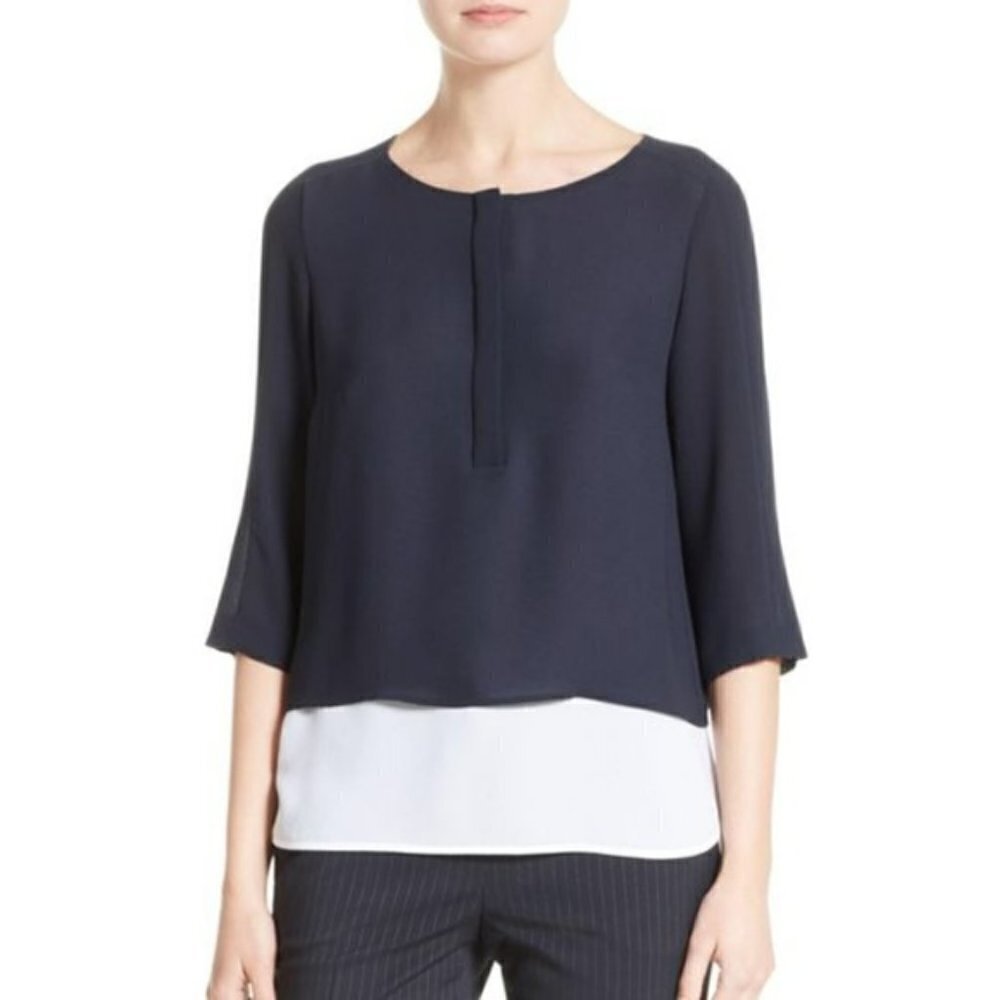 Hugo Boss Navy and White Layered Blouse